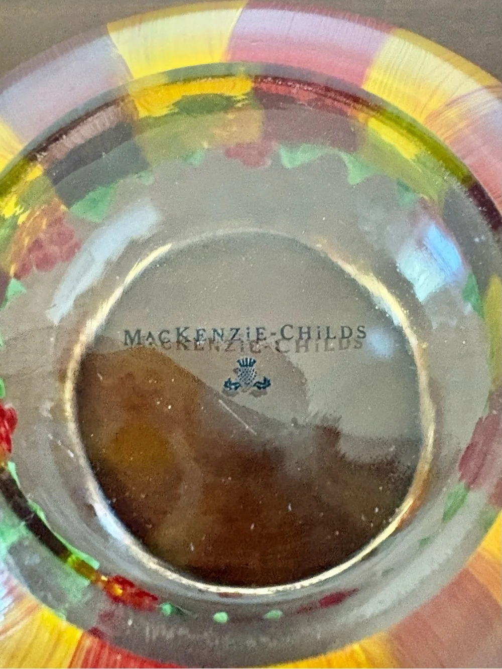 Mackenzie Childs Hand-Painted Holiday Glass Candle holder/Candy  Size Large
